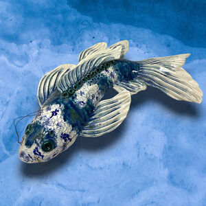 Crain Art Studio Blue Butterfly Koi Fish Artisan Handmade Sculpture OOAK Signed